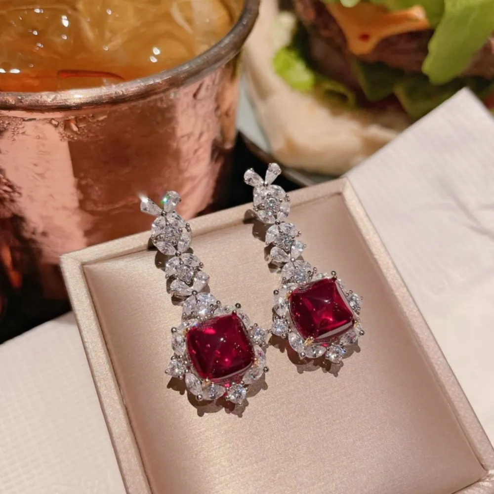 Platinum Plated Artificial Gemstone Dangle Earrings