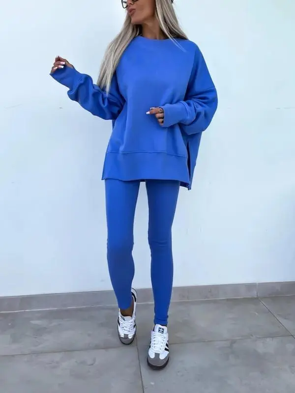 🔥6 PACKS $23.97🔥Women Casual Two Piece Outfits Oversized Pullover Sweatshirts with Thumb Hole Slit Ribbed Pants