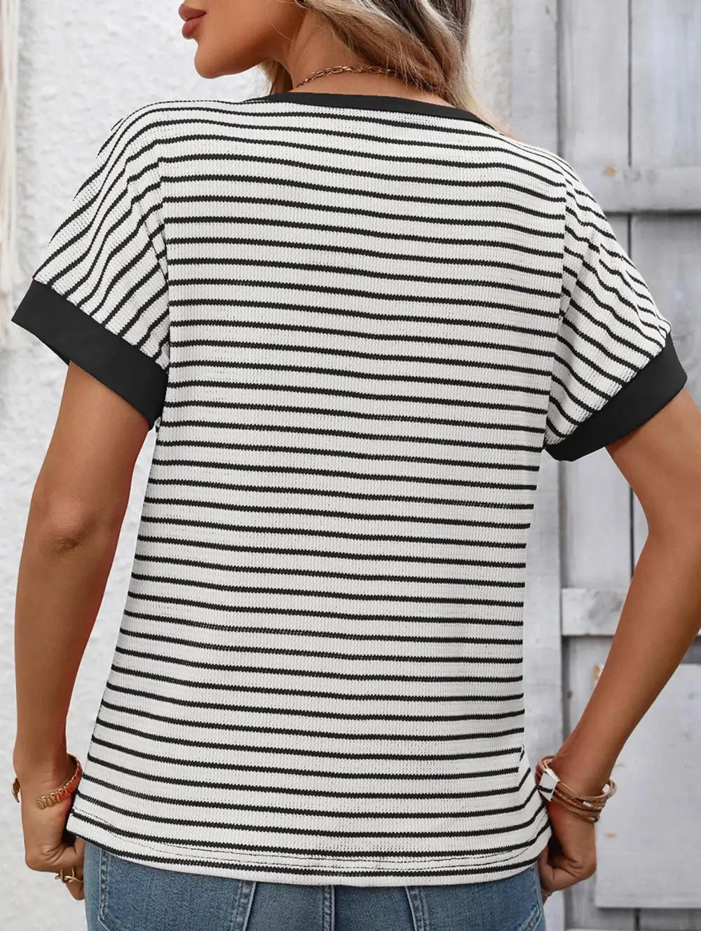 Crew Neck Patchwork Short Sleeve Tee