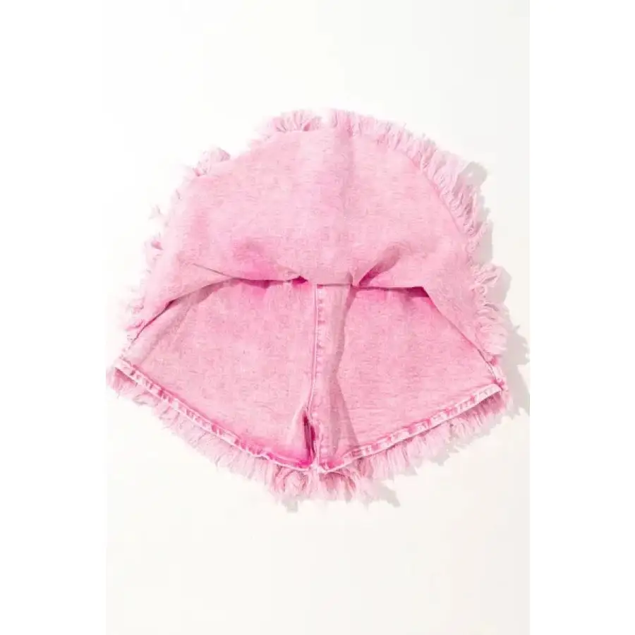 Washed Wide Smocked Waistband Frayed Denim Shorts