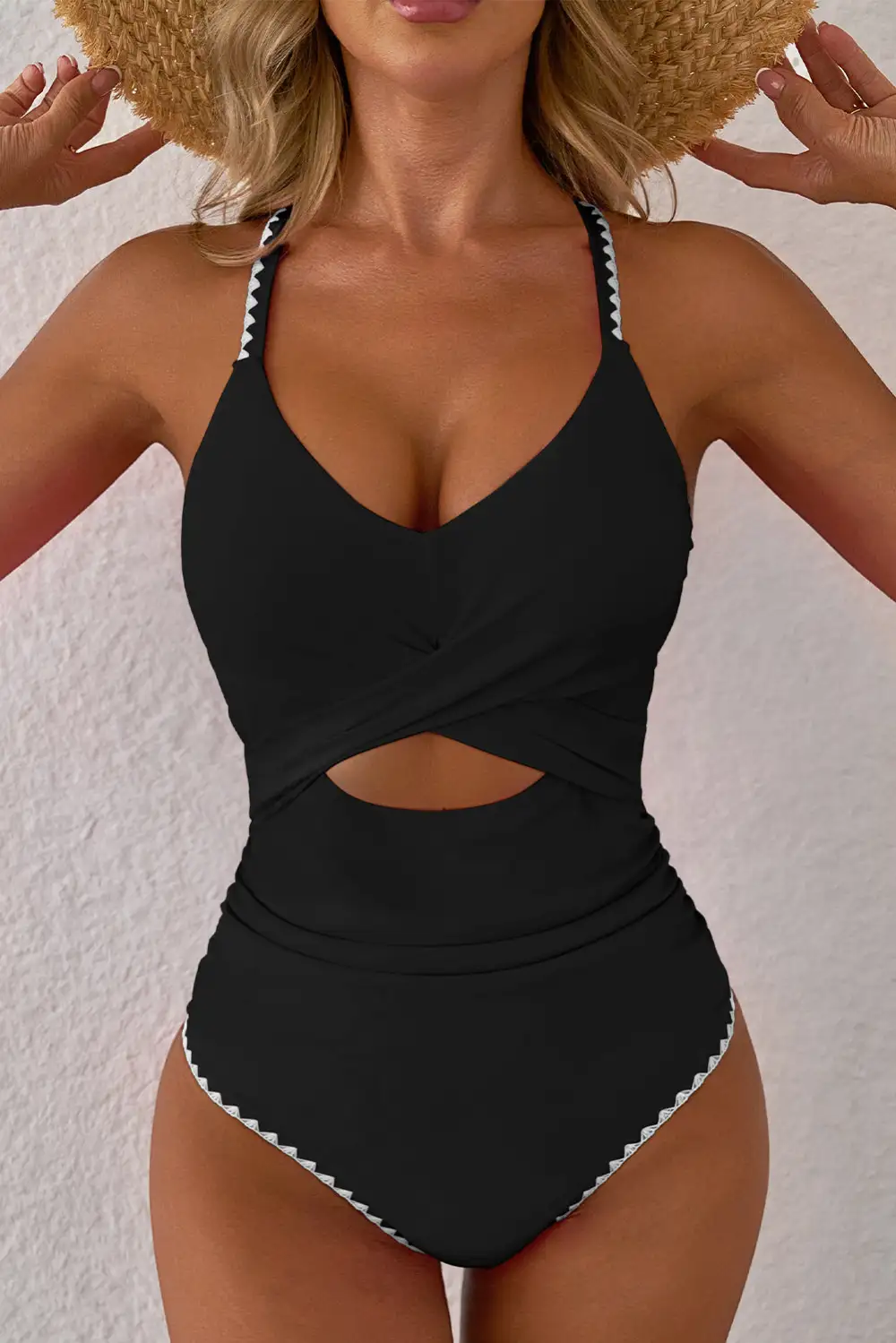 Resort Ric Rac Trim Patchwork Swimsuit