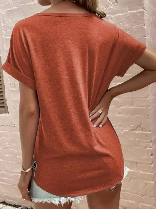 Notched-Neck Short-Sleeve Knit Relaxed T-Shirt