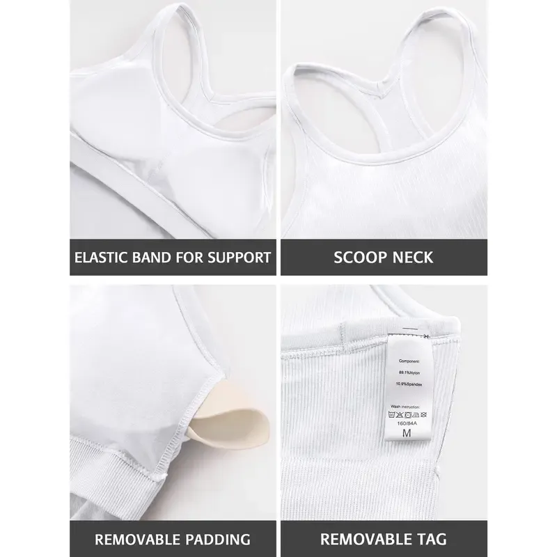 Ribbed Workout Tank Tops for Women with Built in Bra Tight Racerback Scoop Neck Athletic Top