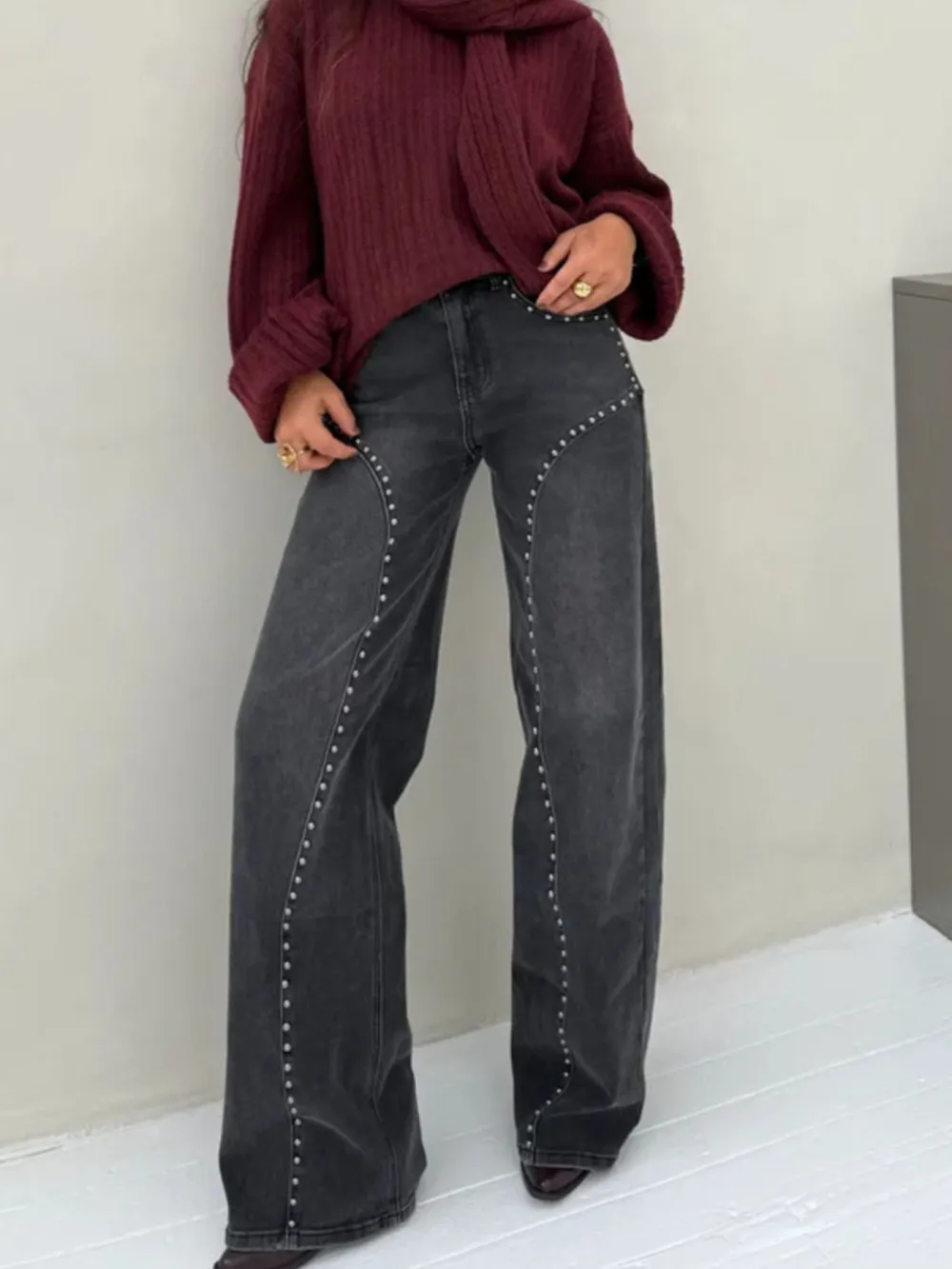 Clean Wide Leg Denim Jeans