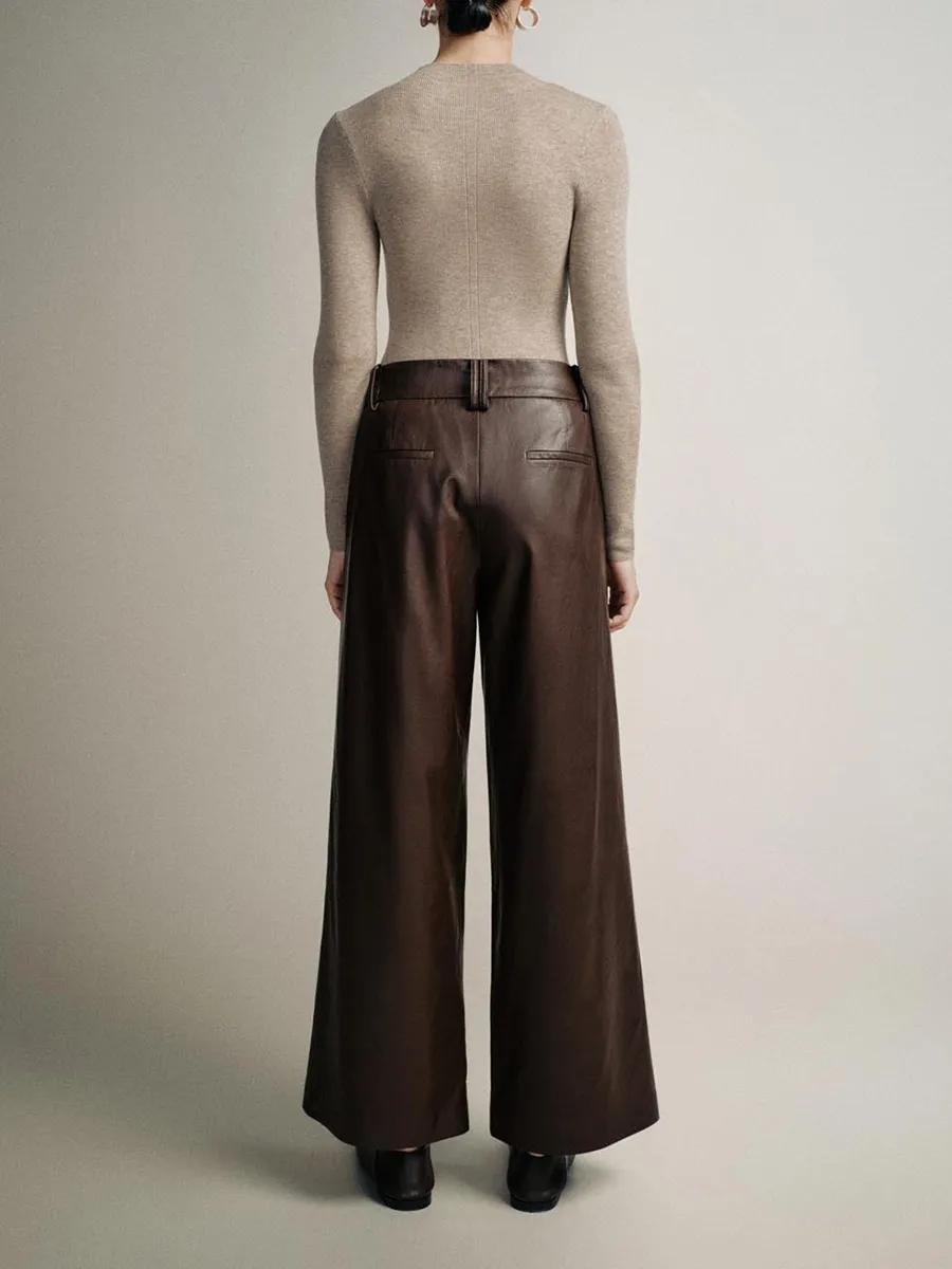 Ladies' Brown Retro-Style Wide-Leg Trousers