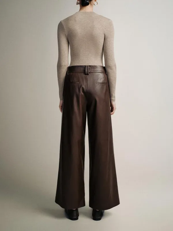 Ladies' Brown Retro-Style Wide-Leg Trousers