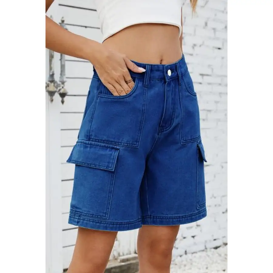 High Rise Denim Shorts with Cargo Pockets
