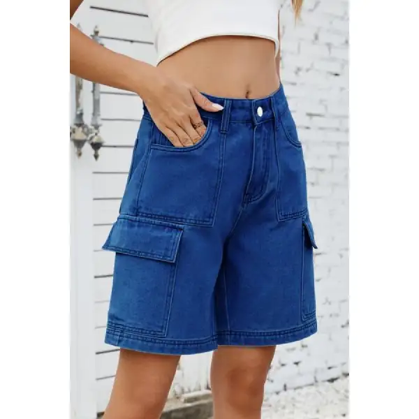 High Rise Denim Shorts with Cargo Pockets