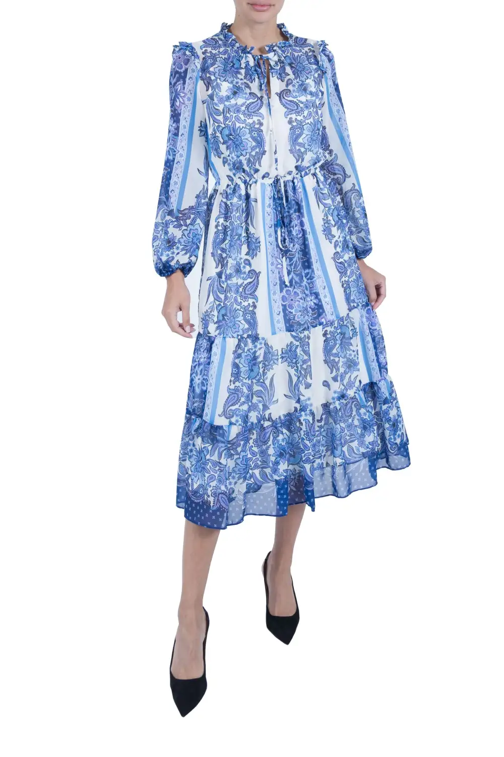 Long Sleeve Ruffle Drawstring Dress