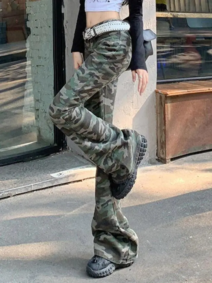 Vintage Camo Print Flare Jeans