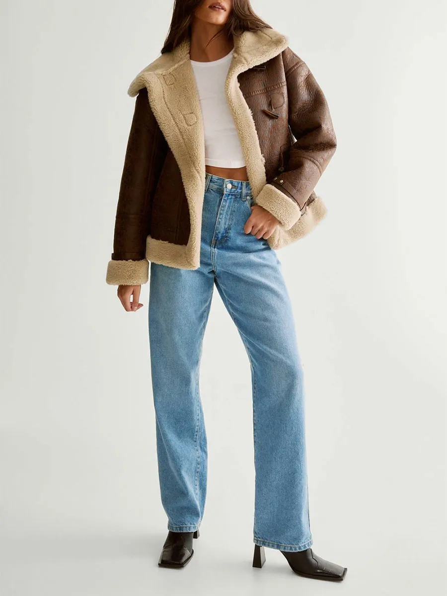 Women'S Vintage Leather & Shearling Cropped Jacket