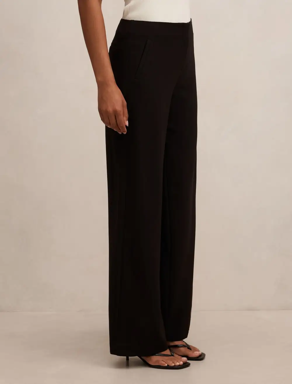 Black Mid Rise Straight Leg Pants