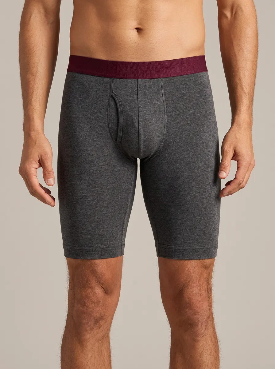 Men's Charcoal Grey Maroon Waistband Printed Boxer Briefs