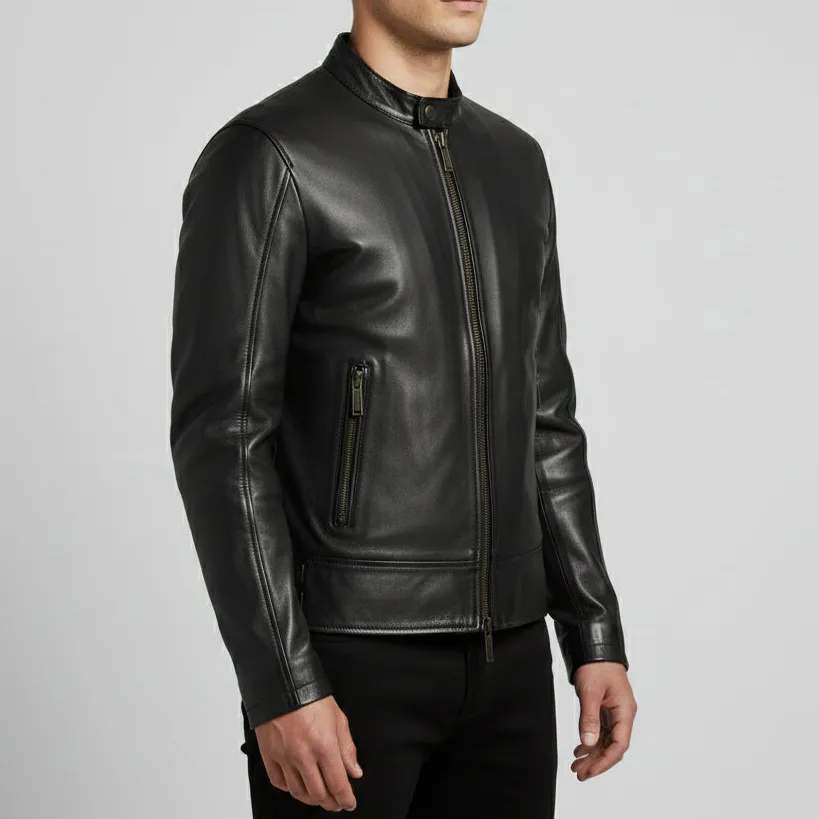 Textured Leather Biker Motorcycle Jacket