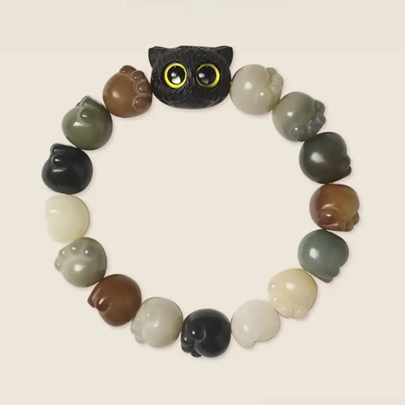 Natural Bodhi Seed Lovely Paw Ebony Wood Bracelet