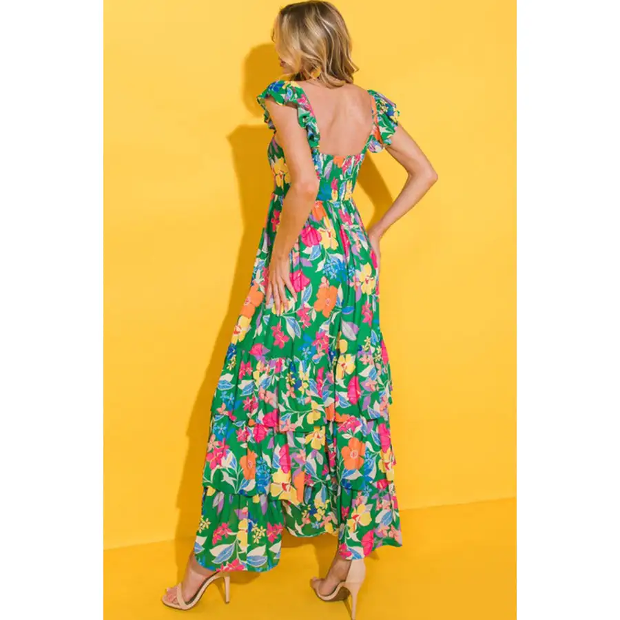Floral Print Sleeveless Ruffle Tiered Maxi Dress