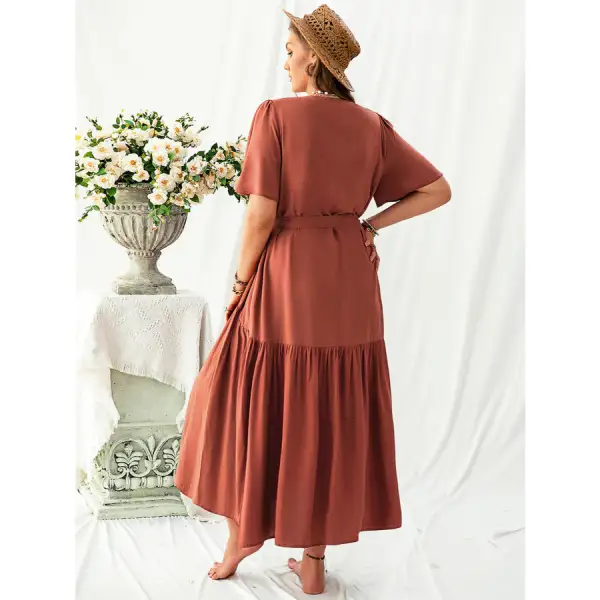 Plus Plus Size V-Neck Flutter Sleeve Midi Dress