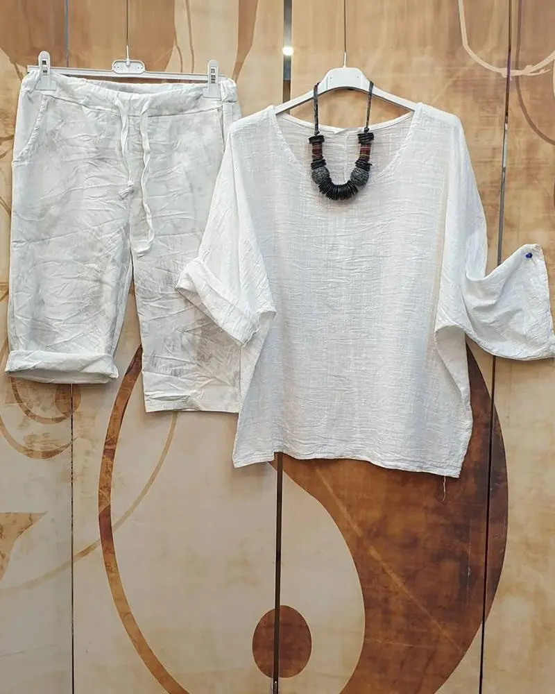 Summer Simple Color Casual Style Short Sleeve Suit