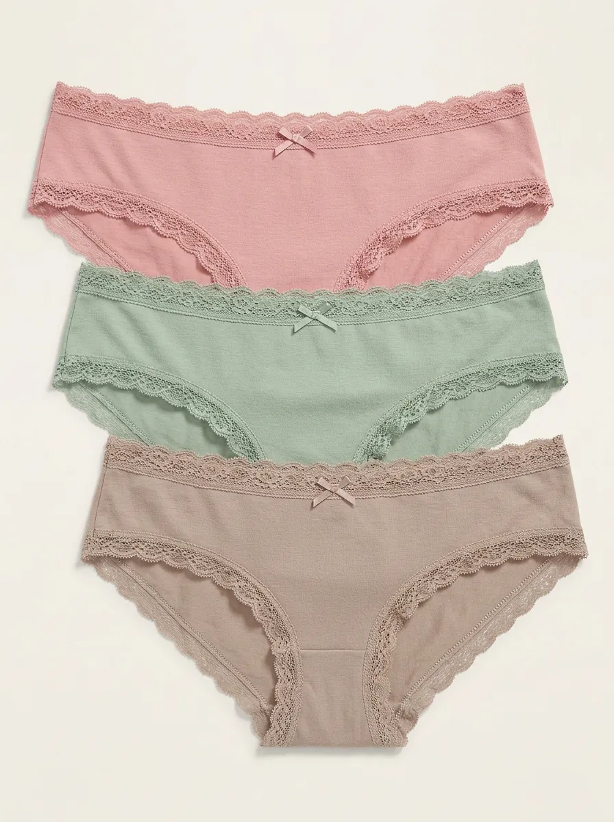 Lace-Trim Bow-Detail Women's Three-Piece Panty Set