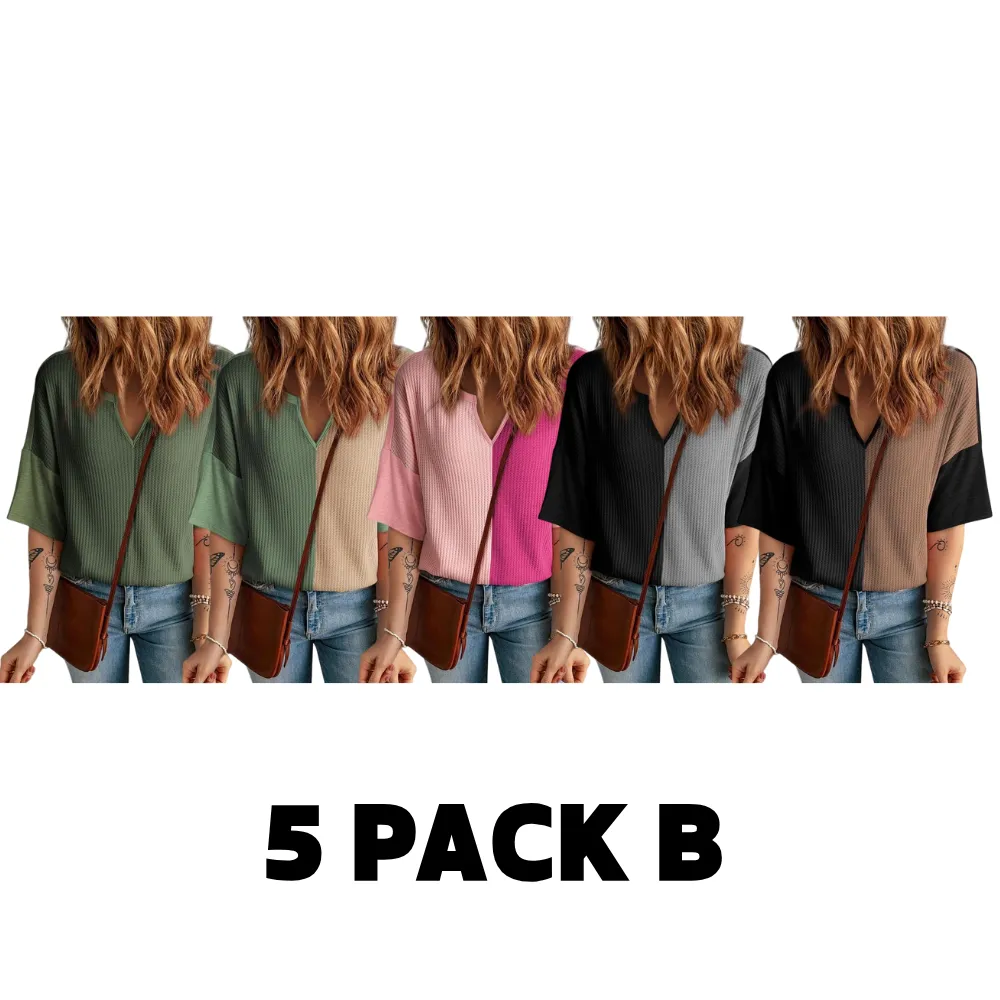 Women‘s Summer Tops Fashion 2025 Half Sleeve Waffle Knit Shirts