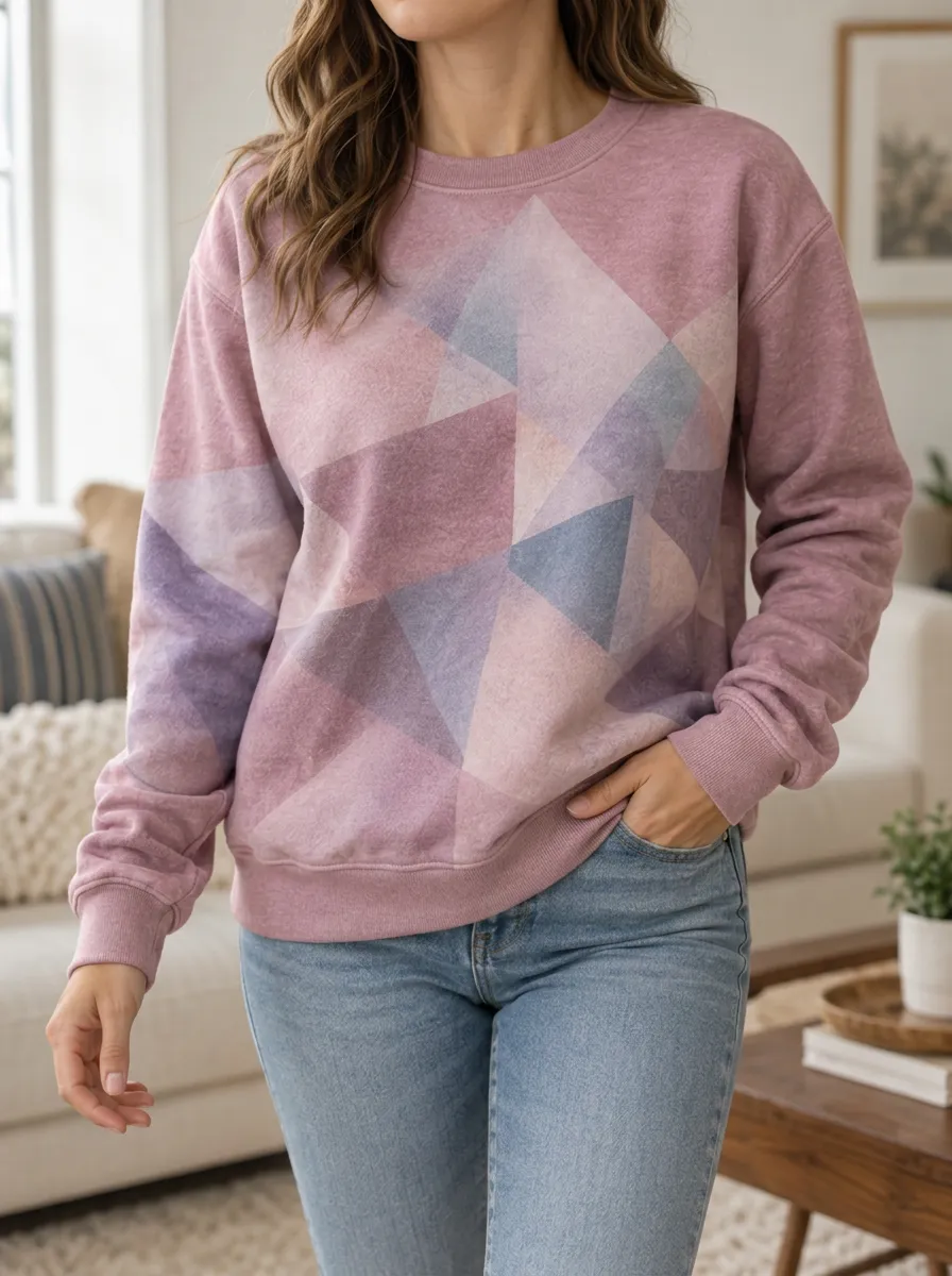 Women's Geometric Abstract Art Pink Printed Fleece Sweatshirt