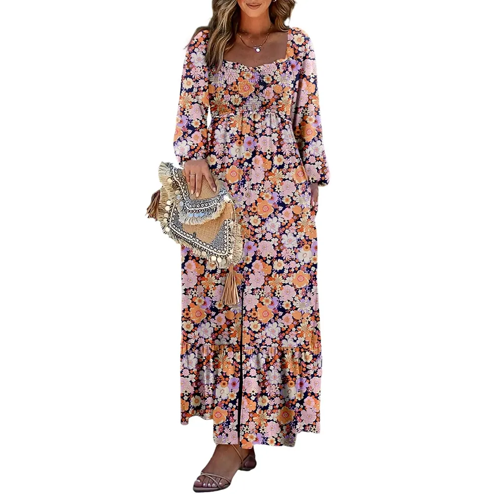 🔥Women's Bohemian FloralLong-Sleeve Dress