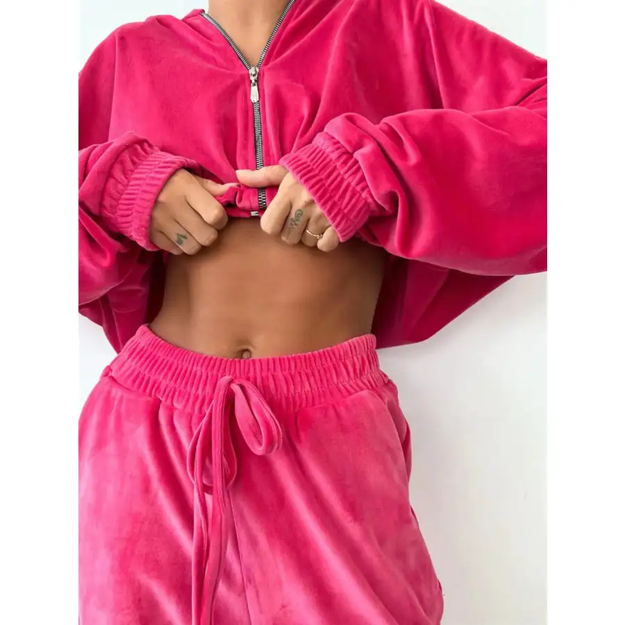 Zip Up Long Sleeve Top and Pants Set