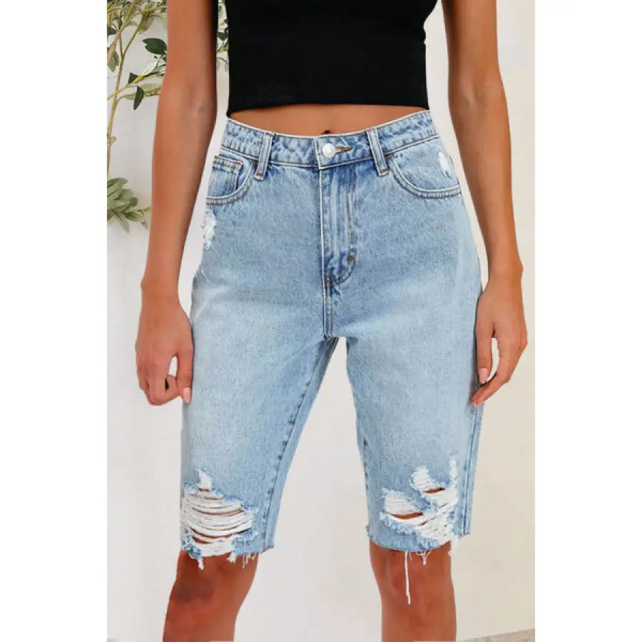 Distressed Pocketed Denim Shorts