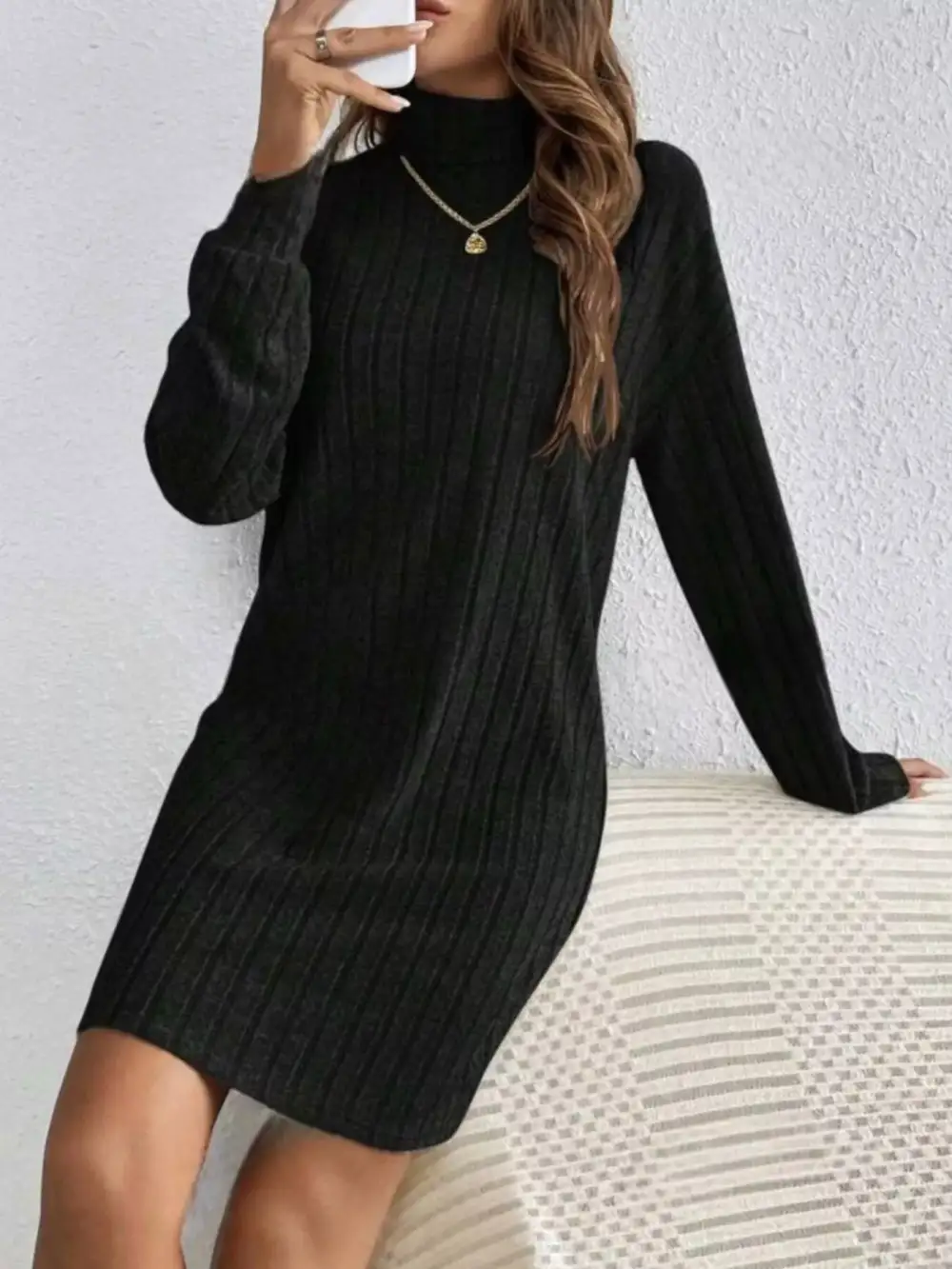Layered Detail Ribbed Knit Mini Dress