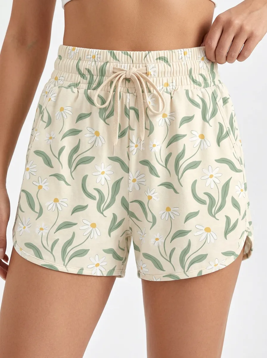 Women's Daisy Leaf Curved-Hem Lounge Shorts