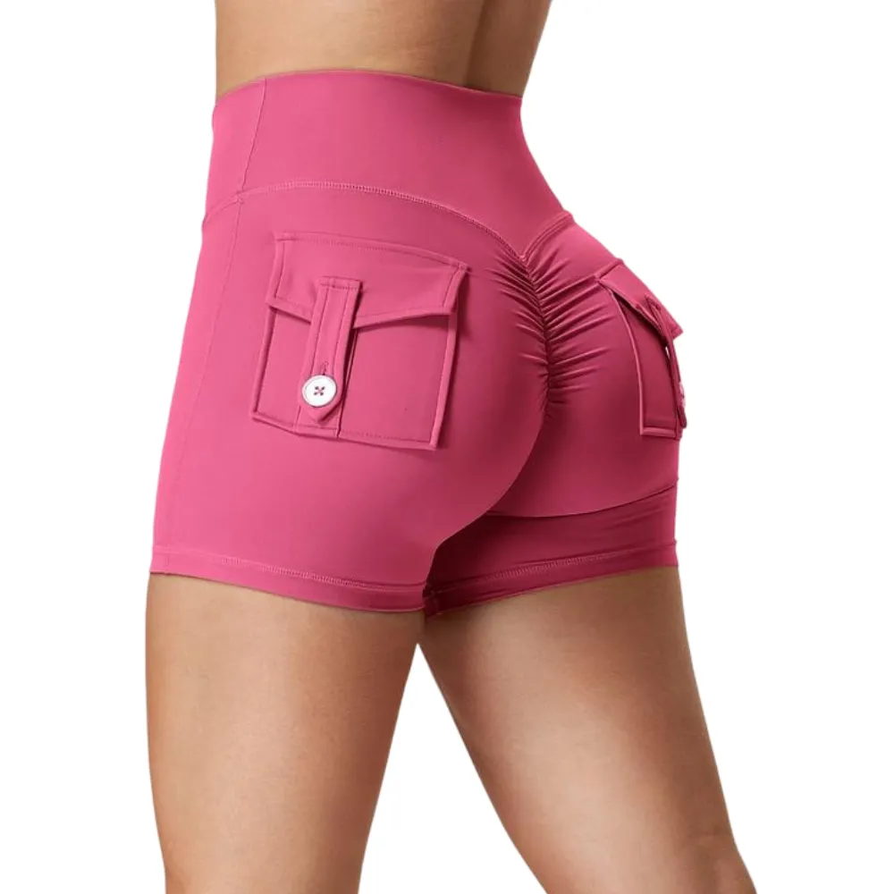 Scrunch Workout Shorts with Pockets Charm Gym Biker Shorts for Women High Waisted Yoga Booty Shorts elastic athletic
