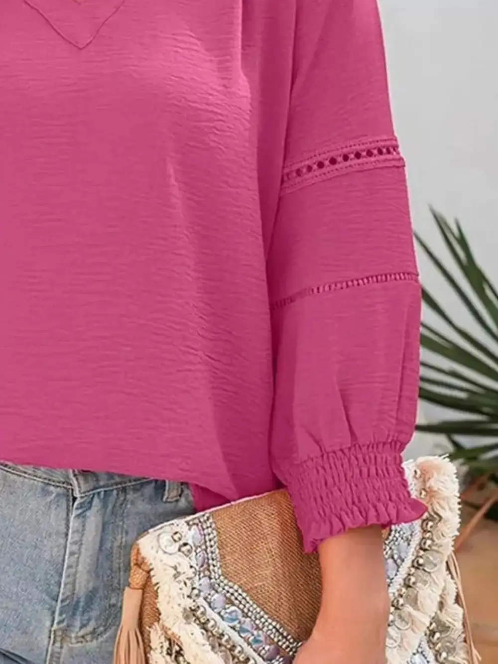 Smocked Long Sleeve Blouse