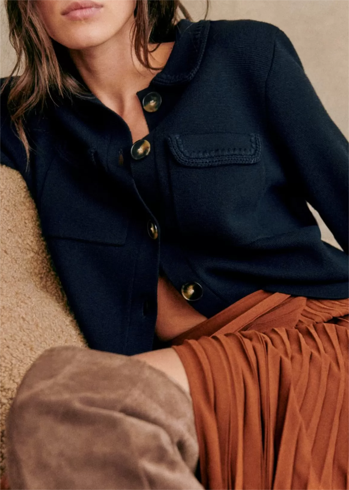 Cream Button Pocket Knit Jacket