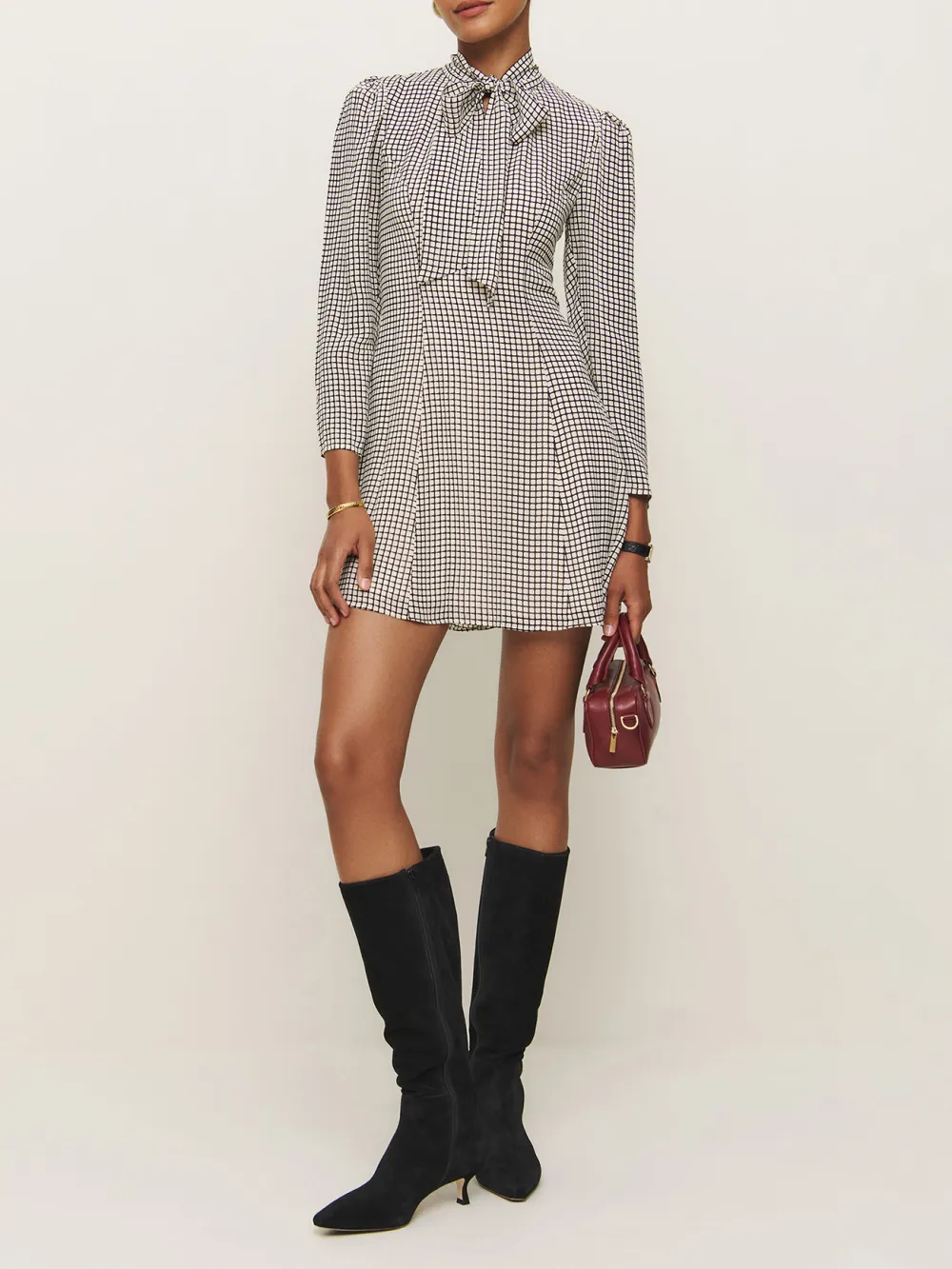 Tie Neck Long Sleeve Mini Dress