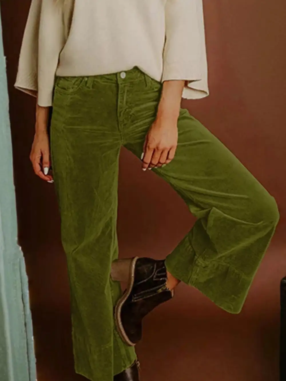 Wide Leg High Waist Corduroy Pocketed Pants