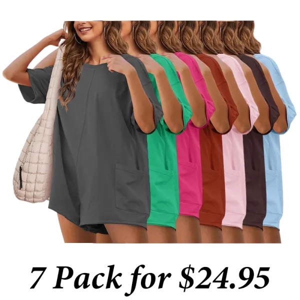 7PACK-Women'S Oversized Athletic Jumpsuit Casual Romper Overall