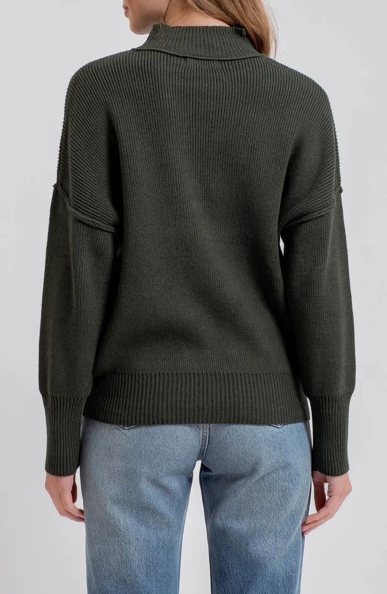 Mock Neck Ribbed Sweater