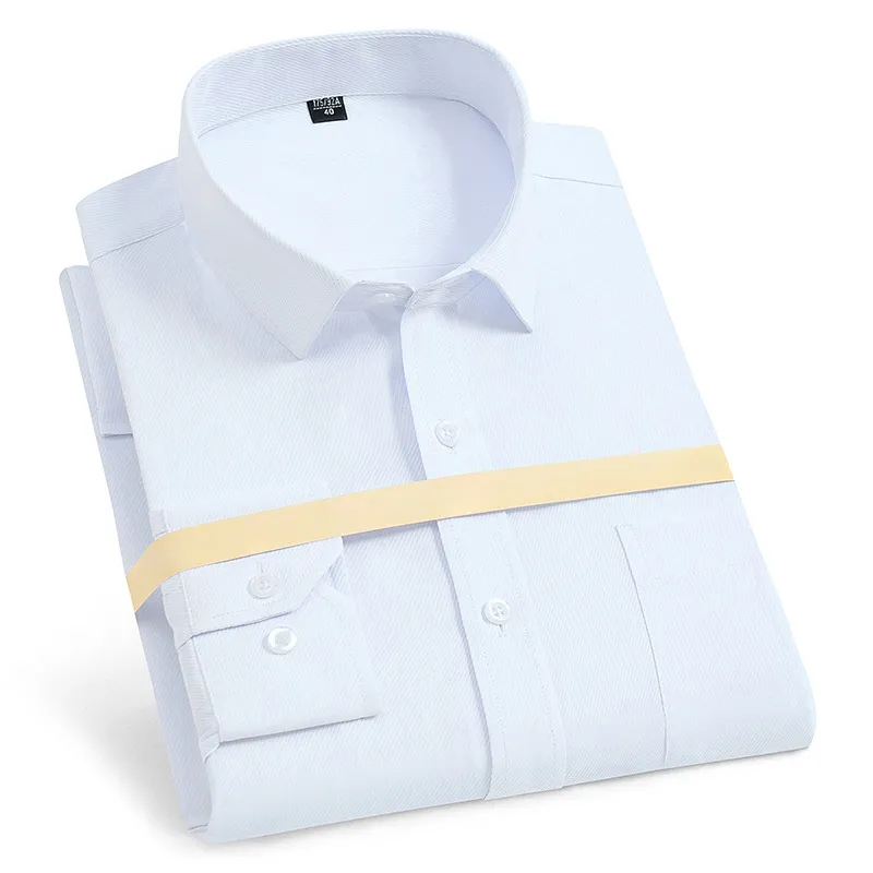 Men'S Long Sleeve Business Solid Color Cotton Breathable Shirt