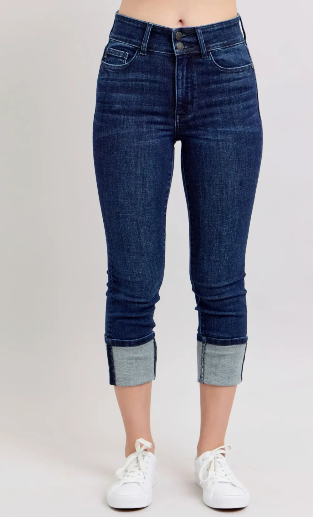 Double Waistband Denim Capri