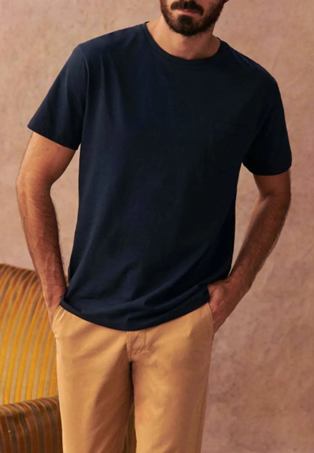 Navy Blue Relaxed Fit Cotton Crew Neck T-Shirt
