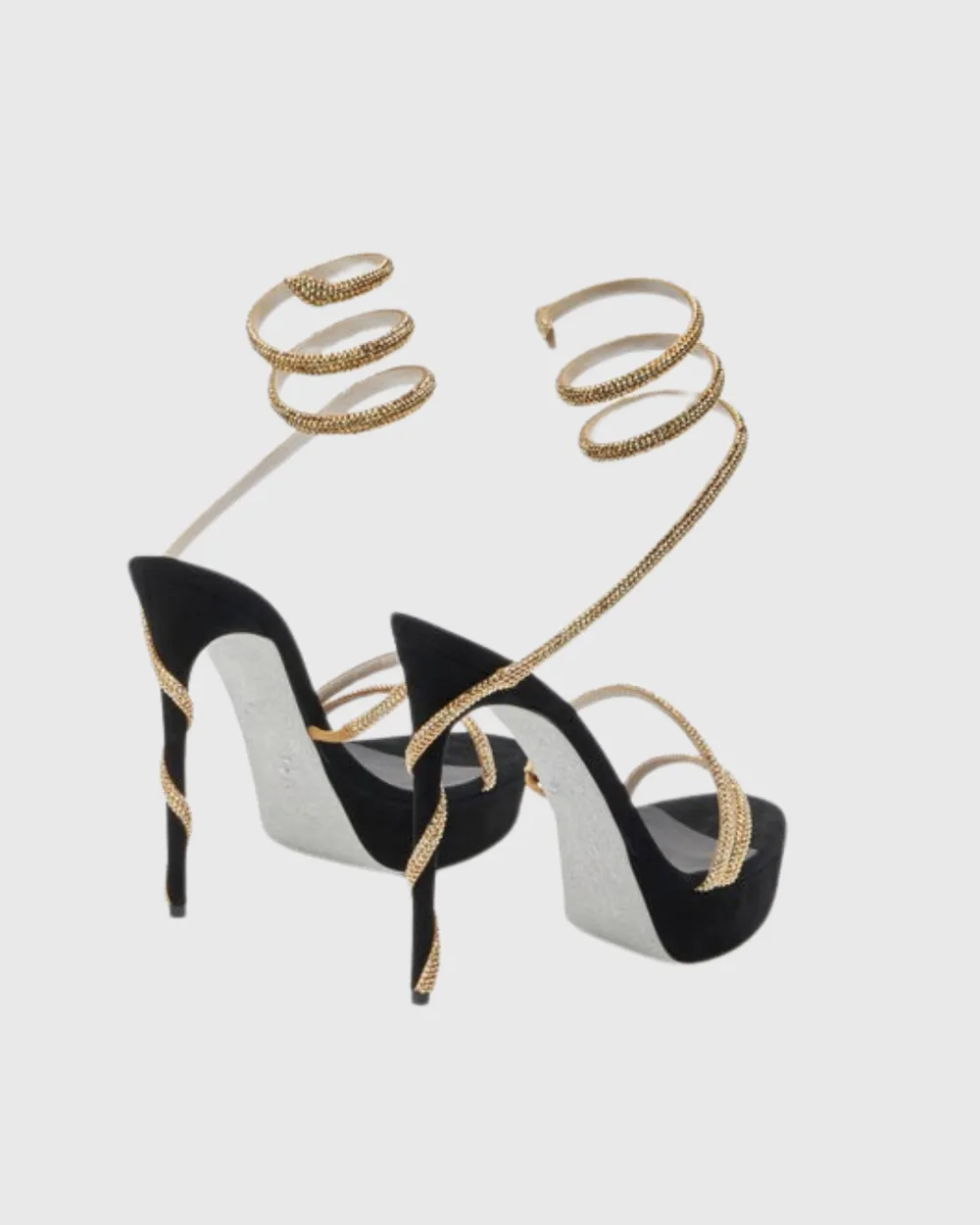 Rhinestone Embellished Snake Platform Sandals in Black