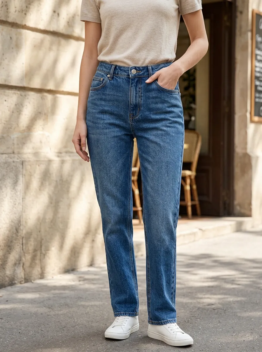 Women's Casual Daily Wear High-Waisted Blue Denim Jeans