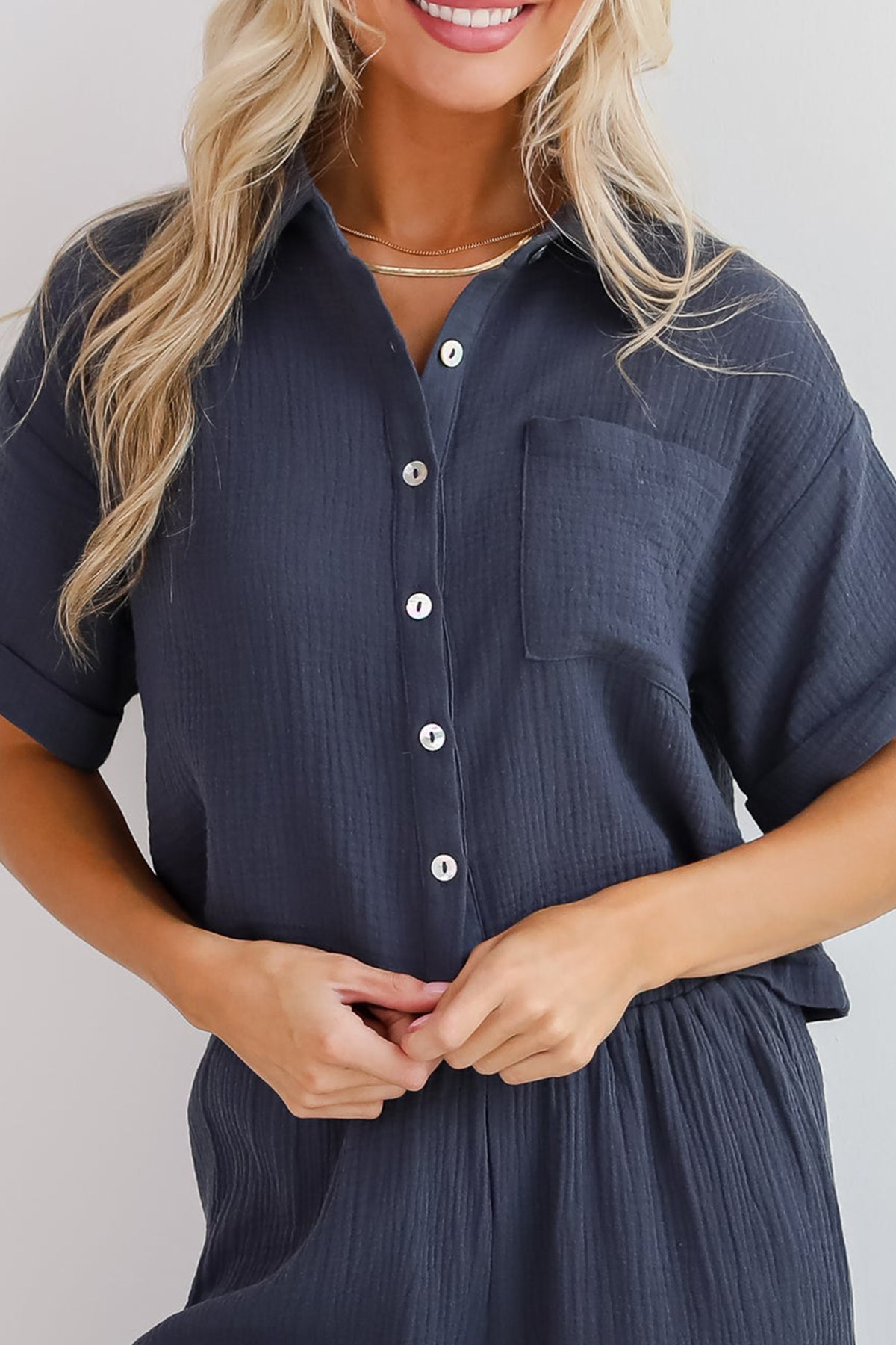 Too Perfect Charcoal Linen Blouse