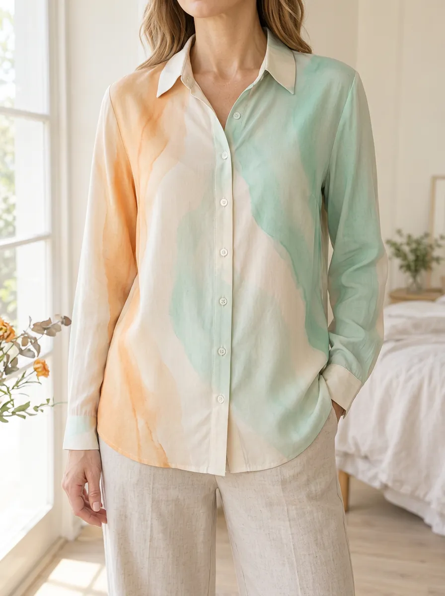 Women's Artful Abstract Watercolor Pastel Shirt