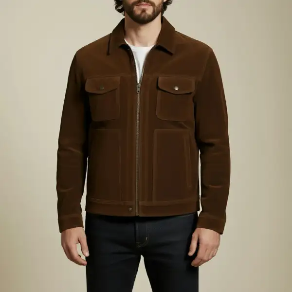 Rugged Suede Trucker Western Multi Pocket Jacket