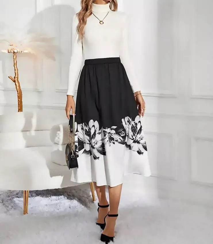 Floral Print A-LINE Midi Skirt