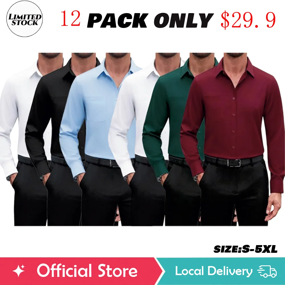 3/6-Pack Men'S Dress Shirts 4-Way Stretch Long Sleeve Collared Solid Wedding Dating Button Down Shirts Casual Breathable Outfits Menswear