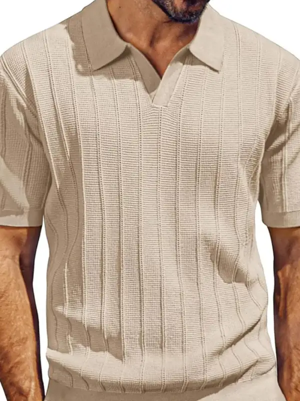 Collared Short-Sleeve Textured Polo Shirt