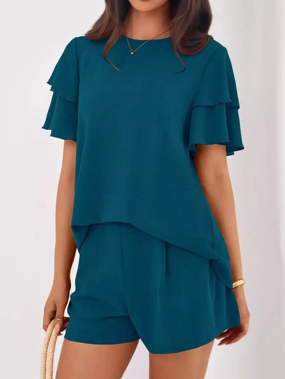 Ruffle Sleeve Top and Shorts Two-piece Set Everyday Look