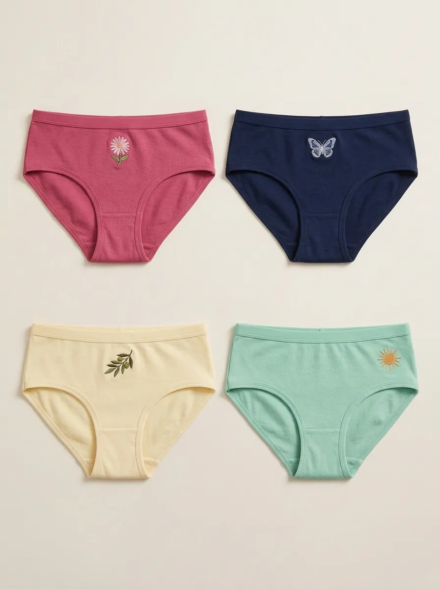 Women's Four-Pair Floral Butterfly Sun Embroidered Brief Set